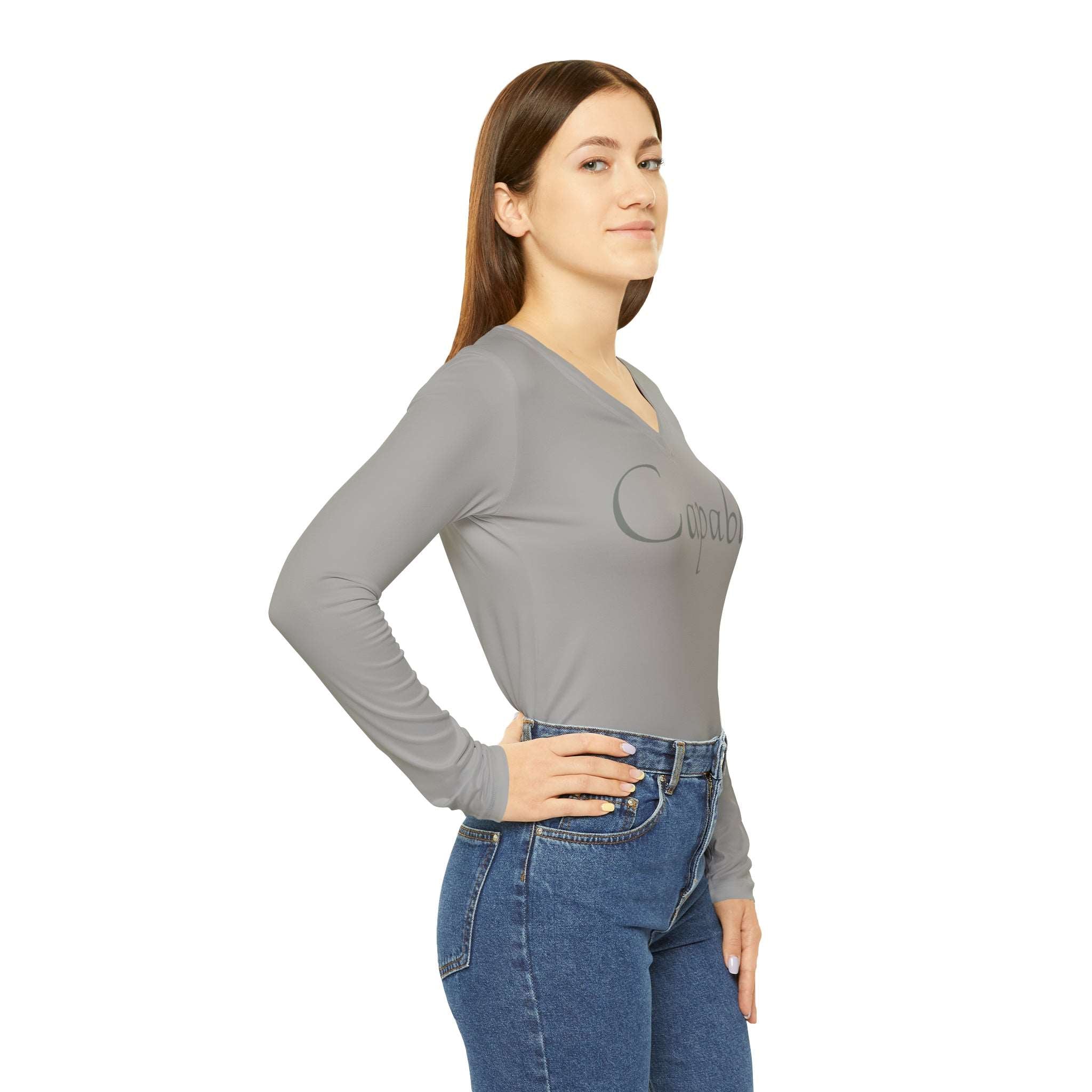 Capable Long Sleeve V-neck: Elevate Your Style Activewear Fashion with a Cause Long Sleeve V-neck Mental Health Initiative Pledge Donation Polyester Spandex Blend Premium Quality Stylish Apparel All Over Prints 1049922175351136820_2048_dd3347f7-2f96-46ec-bacc-e1fe99793cab Printify