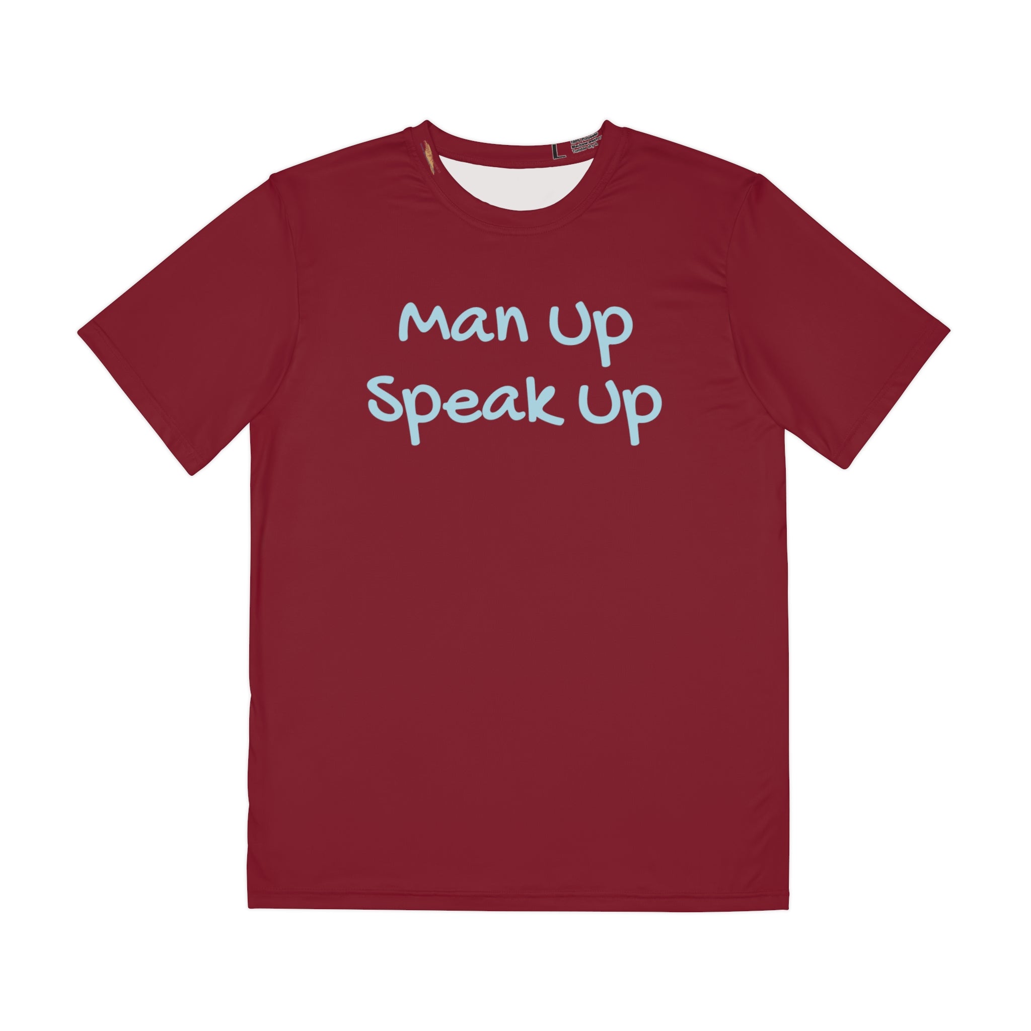 Man Up Speak Up T-shirt: Strength in Expression Athleisure Wear Mental Health Pledge Donation Polyester Style Support All Over Prints 11122316505891013764_2048 Printify