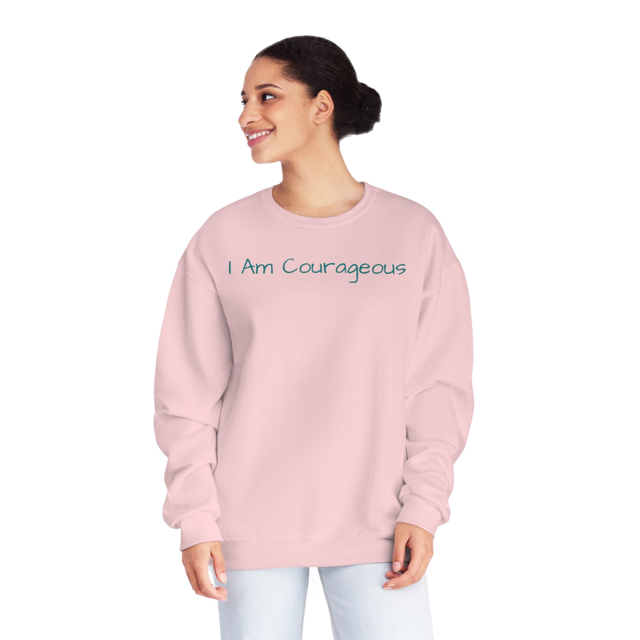 I Am Courageous Fleece: Comfort & Empowerment Classic Pink L Comfy Sweater Cozy Sweatshirt Crewneck Sweatshirt Fleece Pullover Graphic Sweatshirt Men's Sweatshirt Streatwear Sweatshirt Warm Outerwear Women's Sweatshirt Sweatshirt 11458831524790230672_2048 Printify