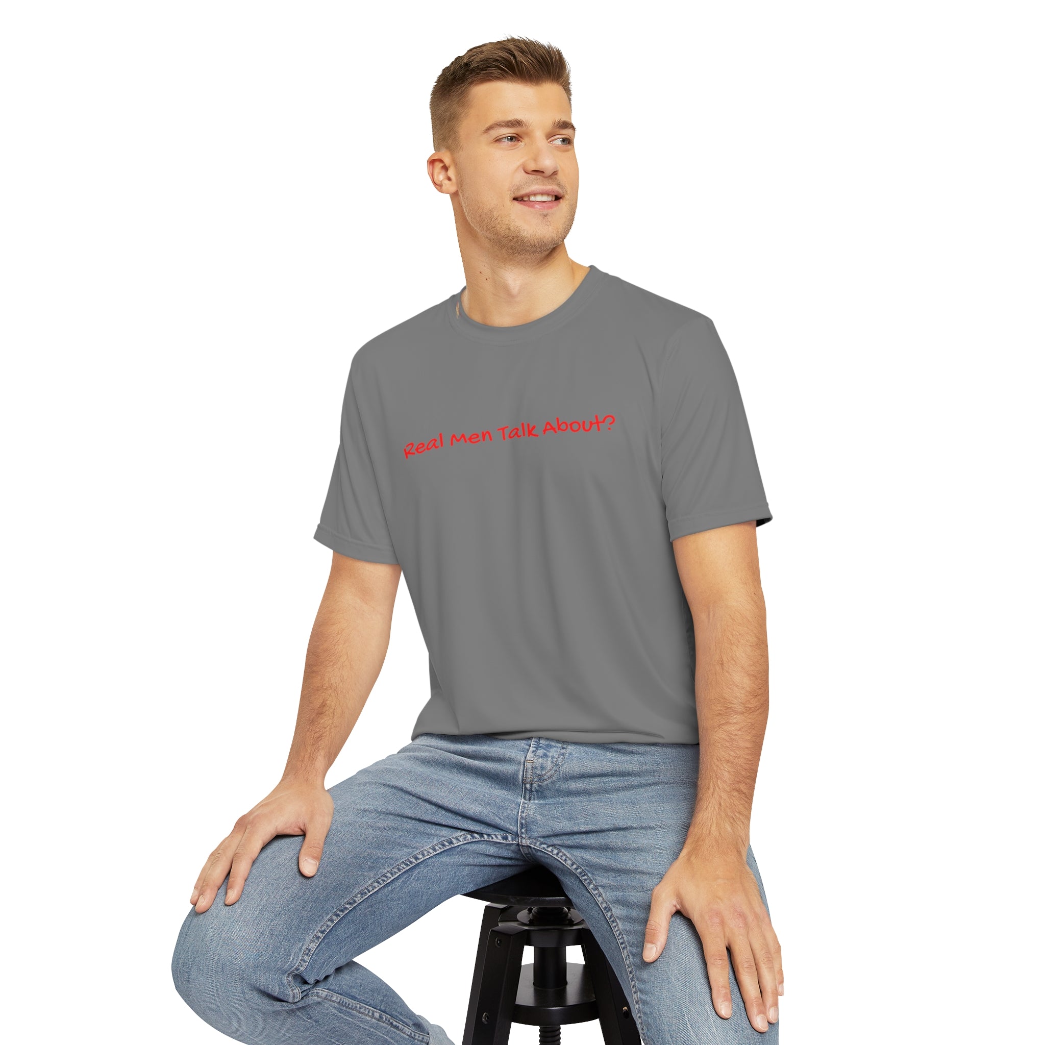 Real Men Talk About T-shirt: comfortable conversations Athleisure Wear Comfort Conversation Mental Health Pledge Donation Polyester All Over Prints 12408986264822908736_2048 Printify