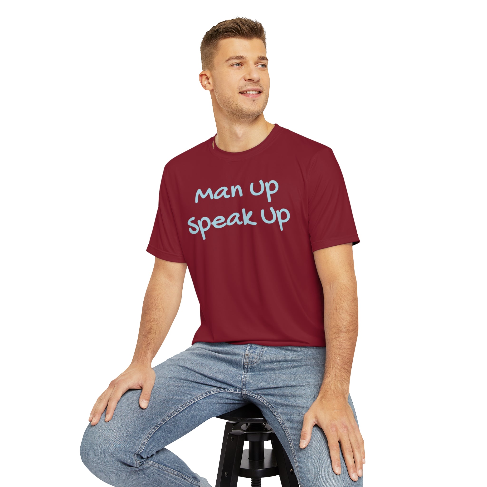 Man Up Speak Up T-shirt: Strength in Expression Athleisure Wear Mental Health Pledge Donation Polyester Style Support All Over Prints 13519323729312075186_2048 Printify