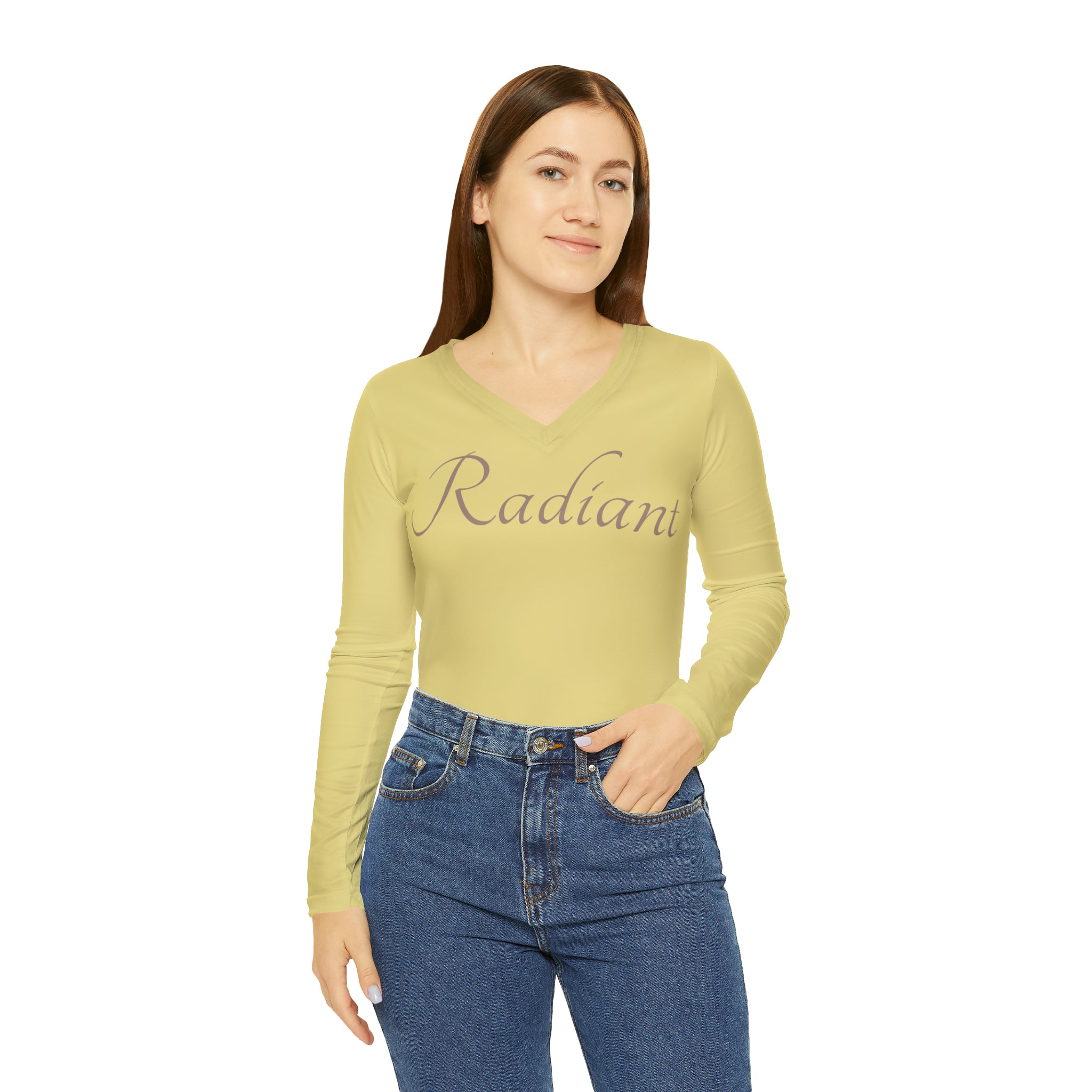 Radiant - Long Sleeve V-neck Shirt Casual Shirt Double Needle Stitching Everyday Wear Mental Health Donation Polyester Spandex Blend Radiant Shirt Statement Shirt All Over Prints 13744574679419969839_2048 Printify