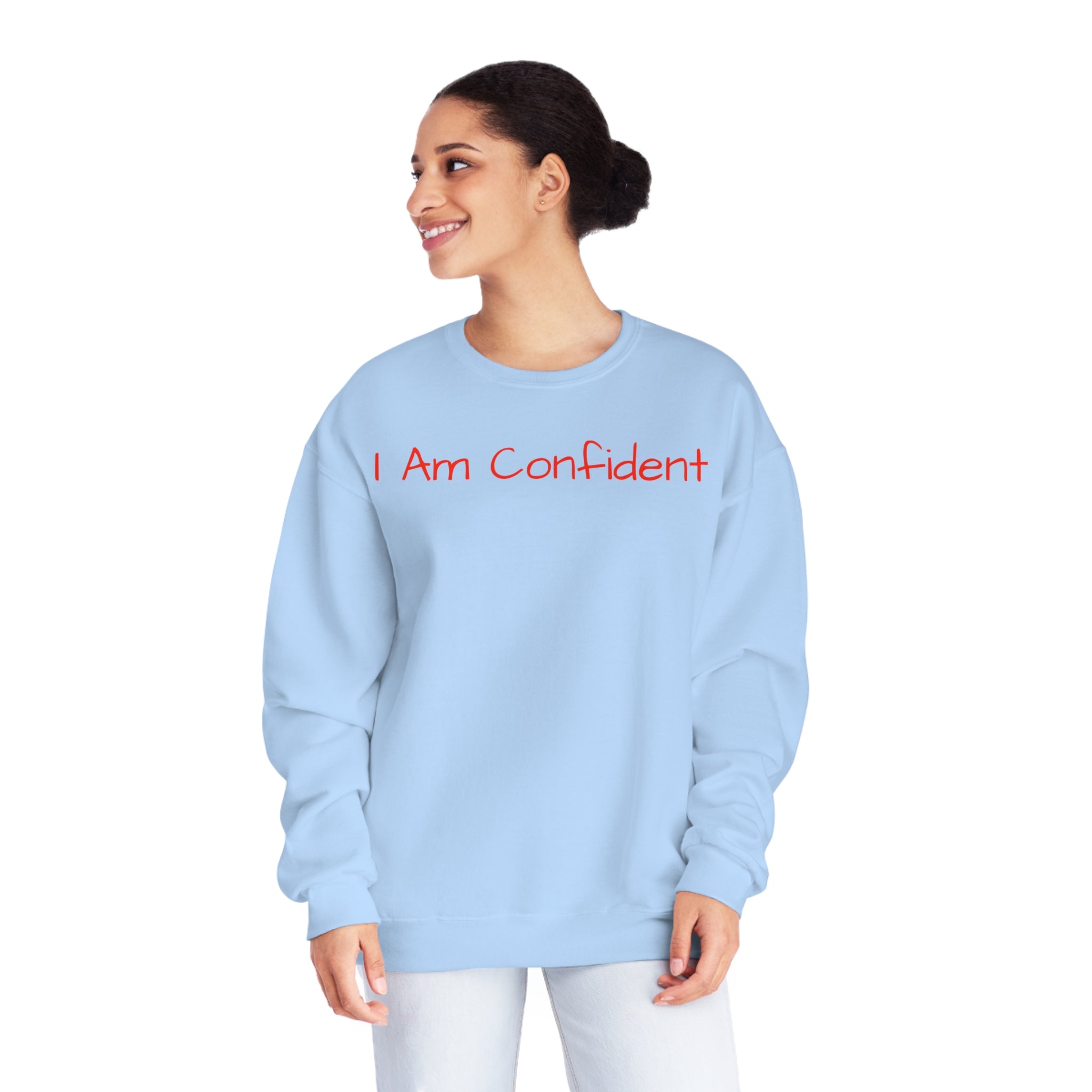 I Am Confident Fleece sweatshirt - Unleash Confidence Light Blue Comfy Sweater Cozy Sweatshirt Crewneck Sweatshirt Fleece Pullover Graphic Sweatshirt Men's Sweatshirt Streatwear Sweatshirt Warm Outerwear Women's Sweatshirt Sweatshirt 13958463854521954023_2048 Printify