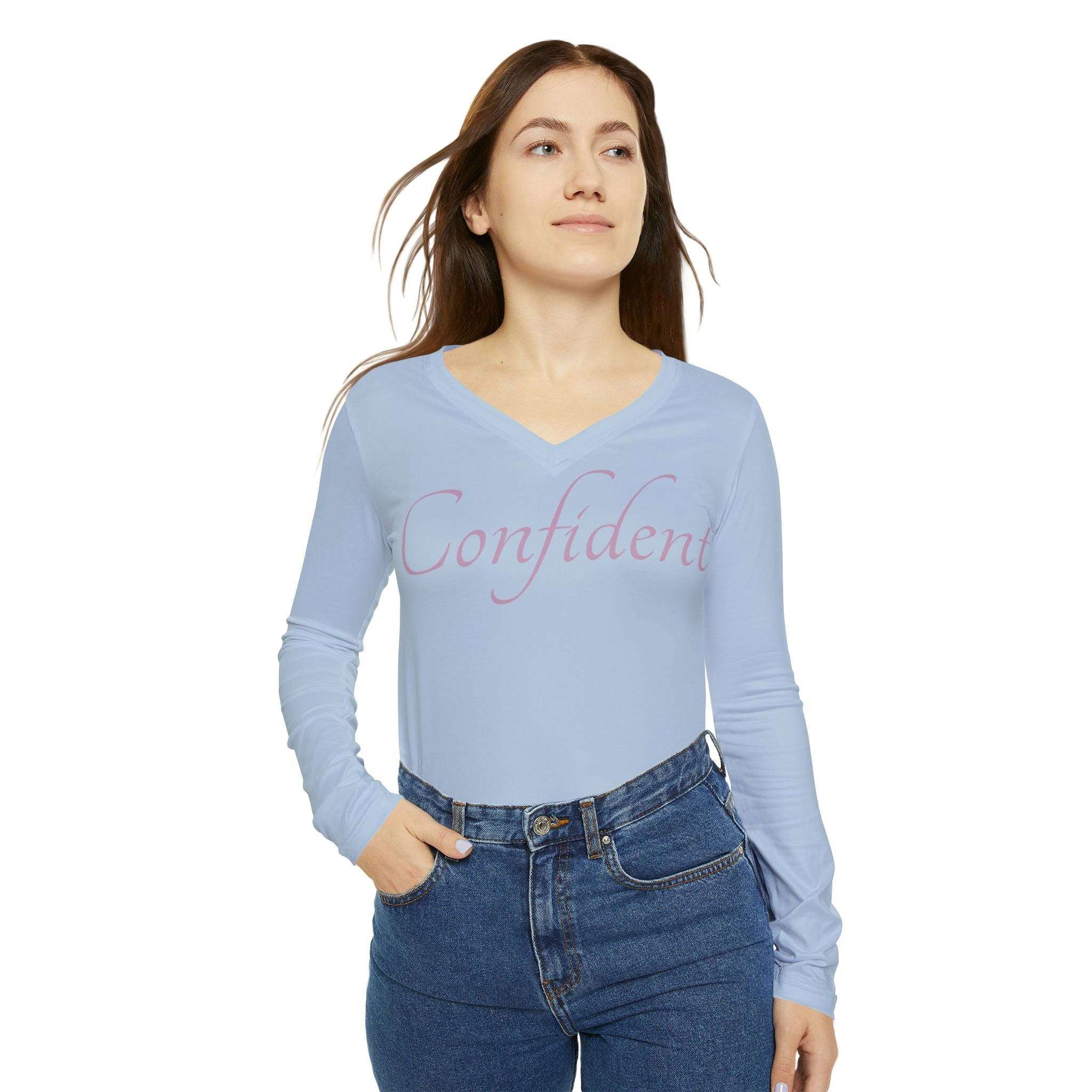 Confident Long Sleeve V-neck: Elevate Everyday Style Everyday Wear Long Sleeve V-neck Mental Health Support Polyester Spandex Blend Statement Shirt Stylish Apparel All Over Prints 14165019233456710002_2048_2fa9c301-1a77-483e-924b-275e566bd0eb Printify
