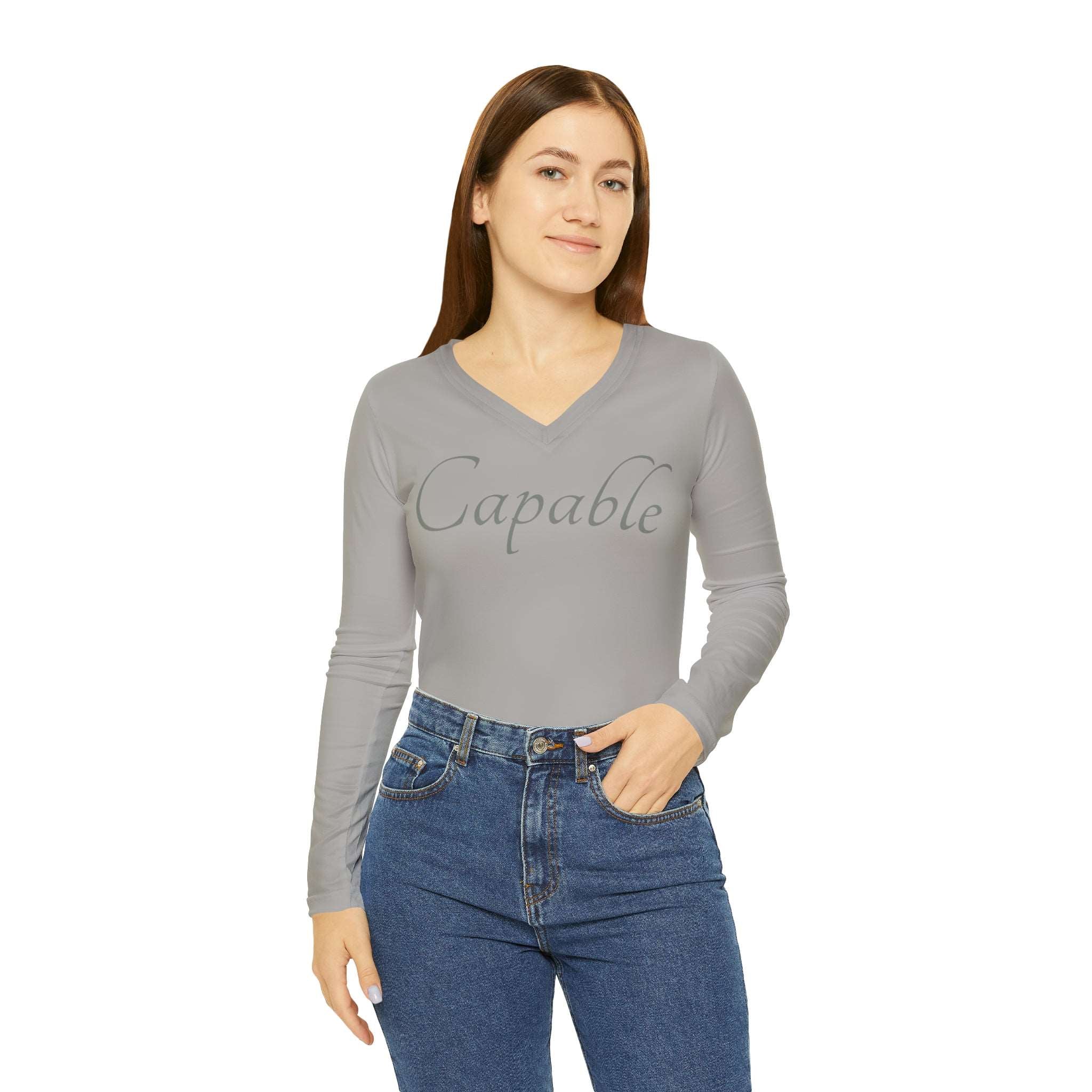 Capable Long Sleeve V-neck: Elevate Your Style Activewear Fashion with a Cause Long Sleeve V-neck Mental Health Initiative Pledge Donation Polyester Spandex Blend Premium Quality Stylish Apparel All Over Prints 14969091835383151872_2048_587fbce3-0127-4649-9732-6a4d29c2bab7 Printify