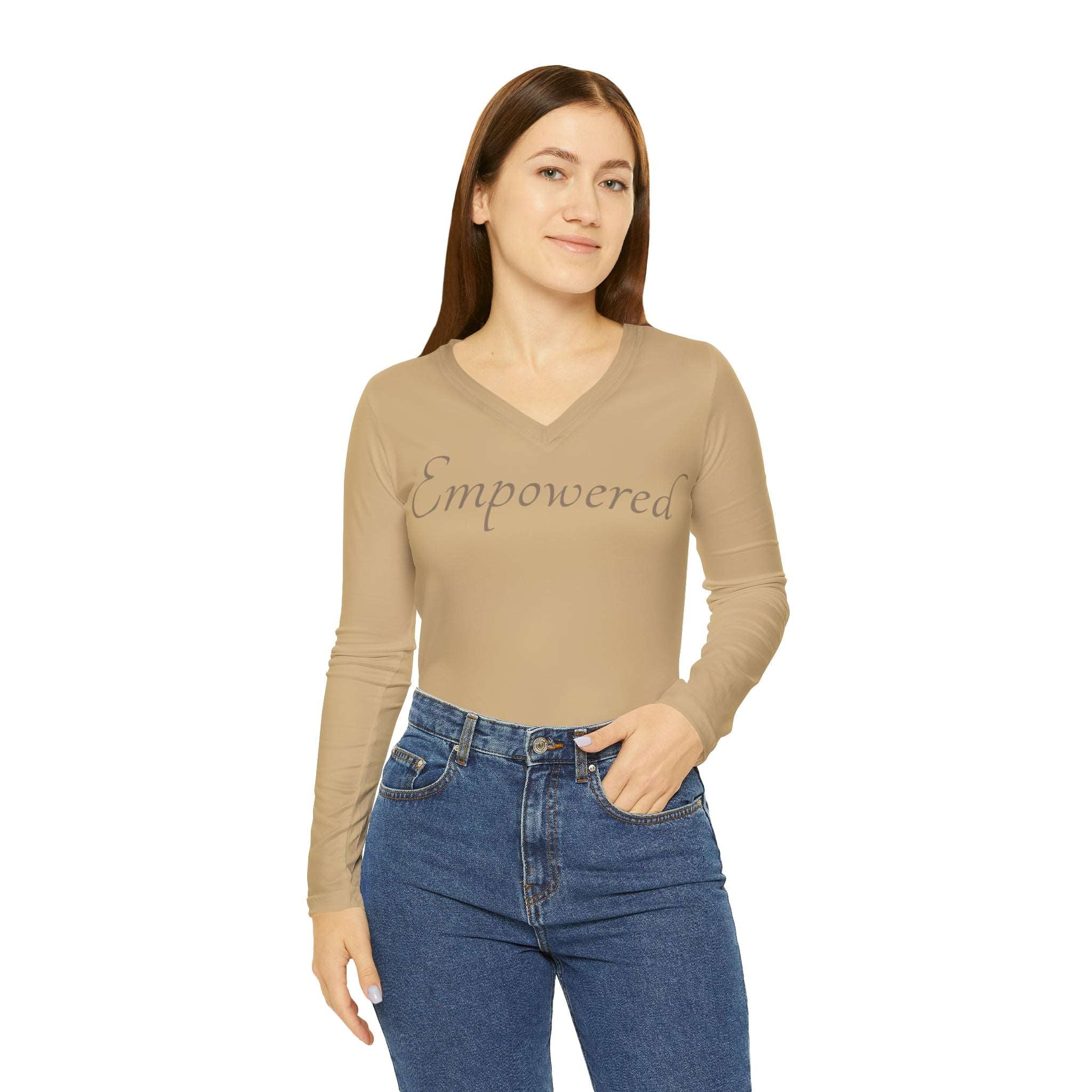 Empowered Long Sleeve V-neck: Comfort & Style Casual Shirt Double Needle Stitching Empowerment Shirt Everyday Wear Long Sleeve V-neck Mental Health Support Polyester Spandex Blend Statement Shirt Tee for Women All Over Prints 1529646771225461852_2048_2c5118d3-6531-4f64-b466-4dcd6bcd0930 Printify