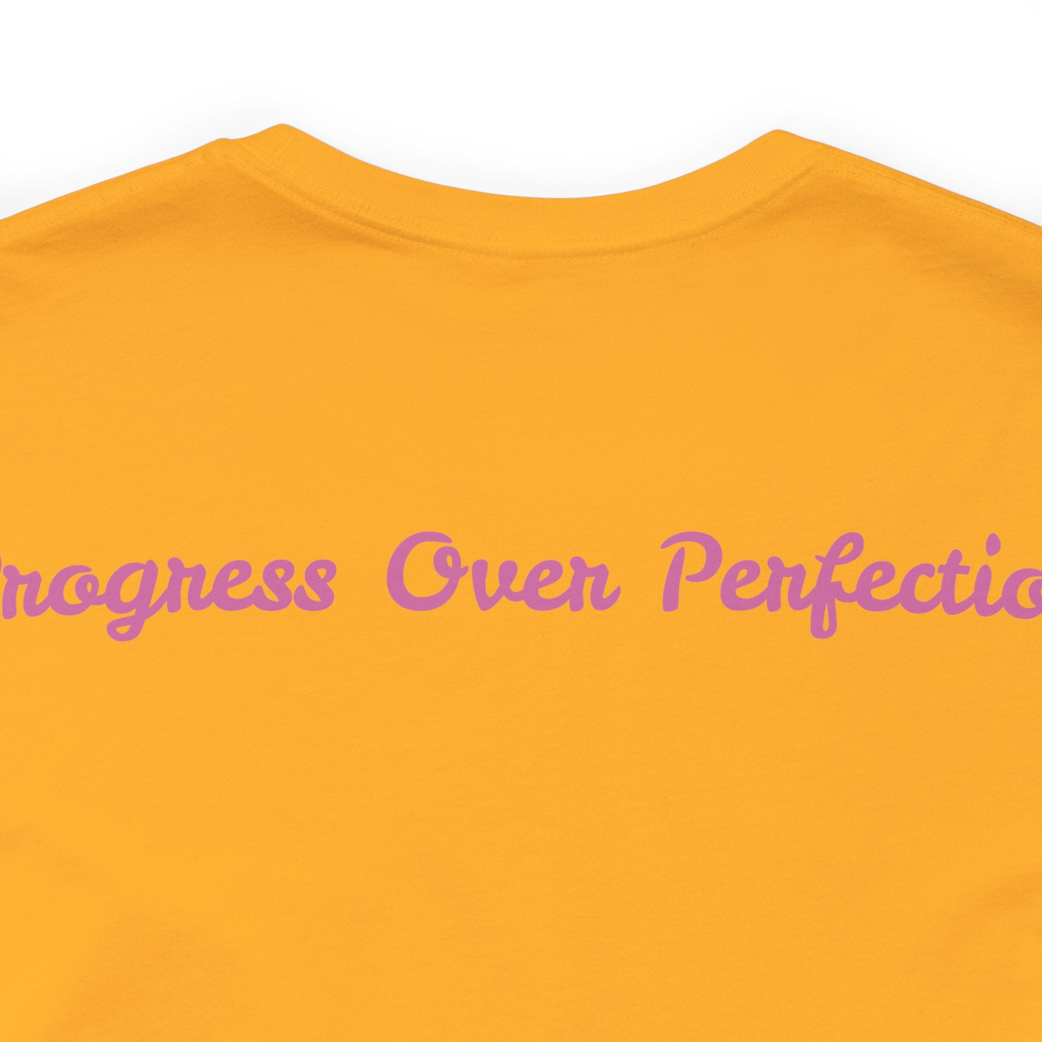 Progress Over Perfection Tee - Bella+Canvas 3001 Yellow Airlume Cotton Bella+Canvas 3001 Crew Neckline Jersey Short Sleeve Lightweight Fabric Mental Health Support Retail Fit Tear-away Label Tee Unisex Tee T-Shirt 15519020579080726281_2048 Printify