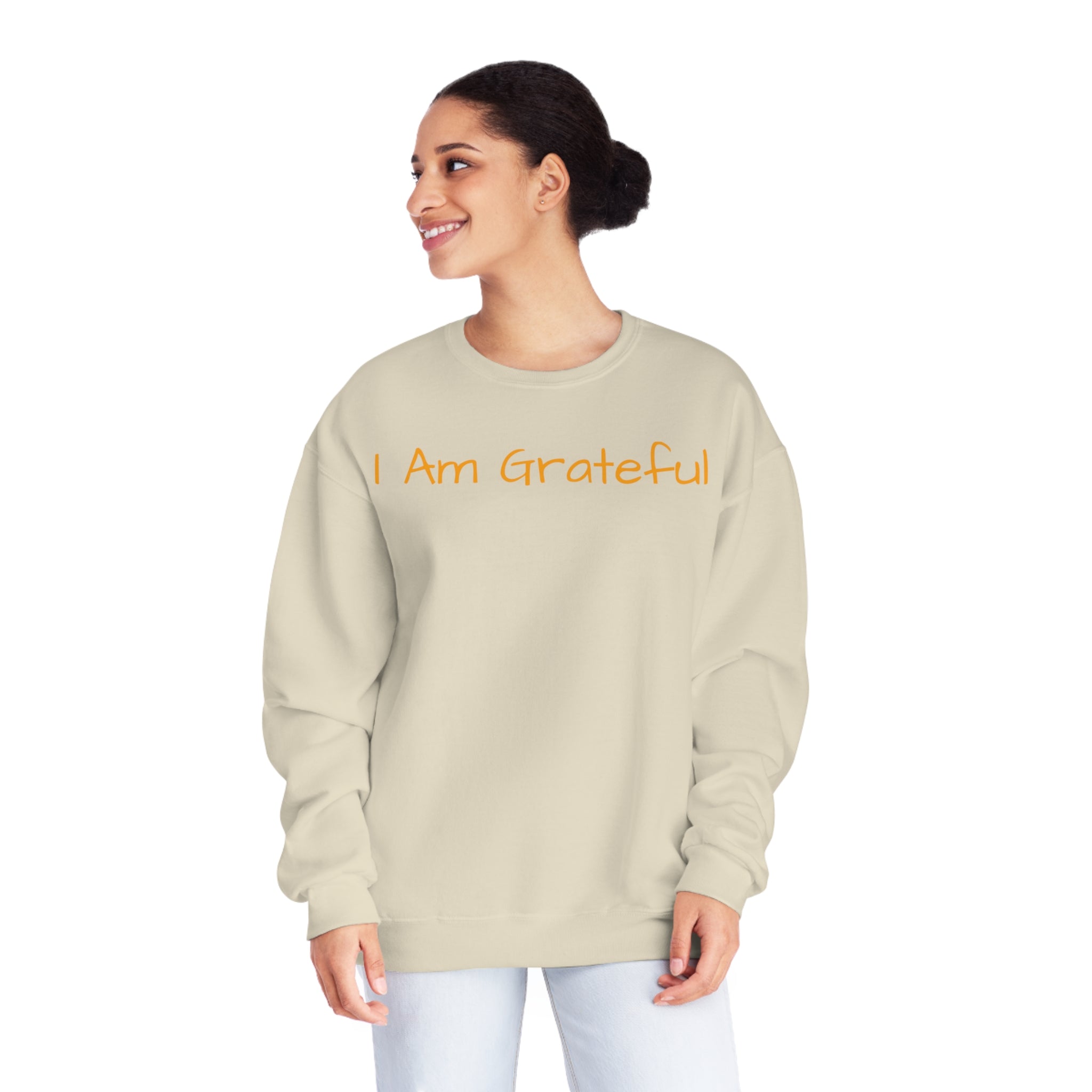 I Am Grateful Fleece Sweatshirt: Positive Vibes Sandstone Comfy Sweater Cozy Sweatshirt Crewneck Sweatshirt Fleece Pullover Graphic Sweatshirt Men's Sweatshirt Streatwear Sweatshirt Warm Outerwear Women's Sweatshirt Sweatshirt 15720266026616547271_2048 Printify