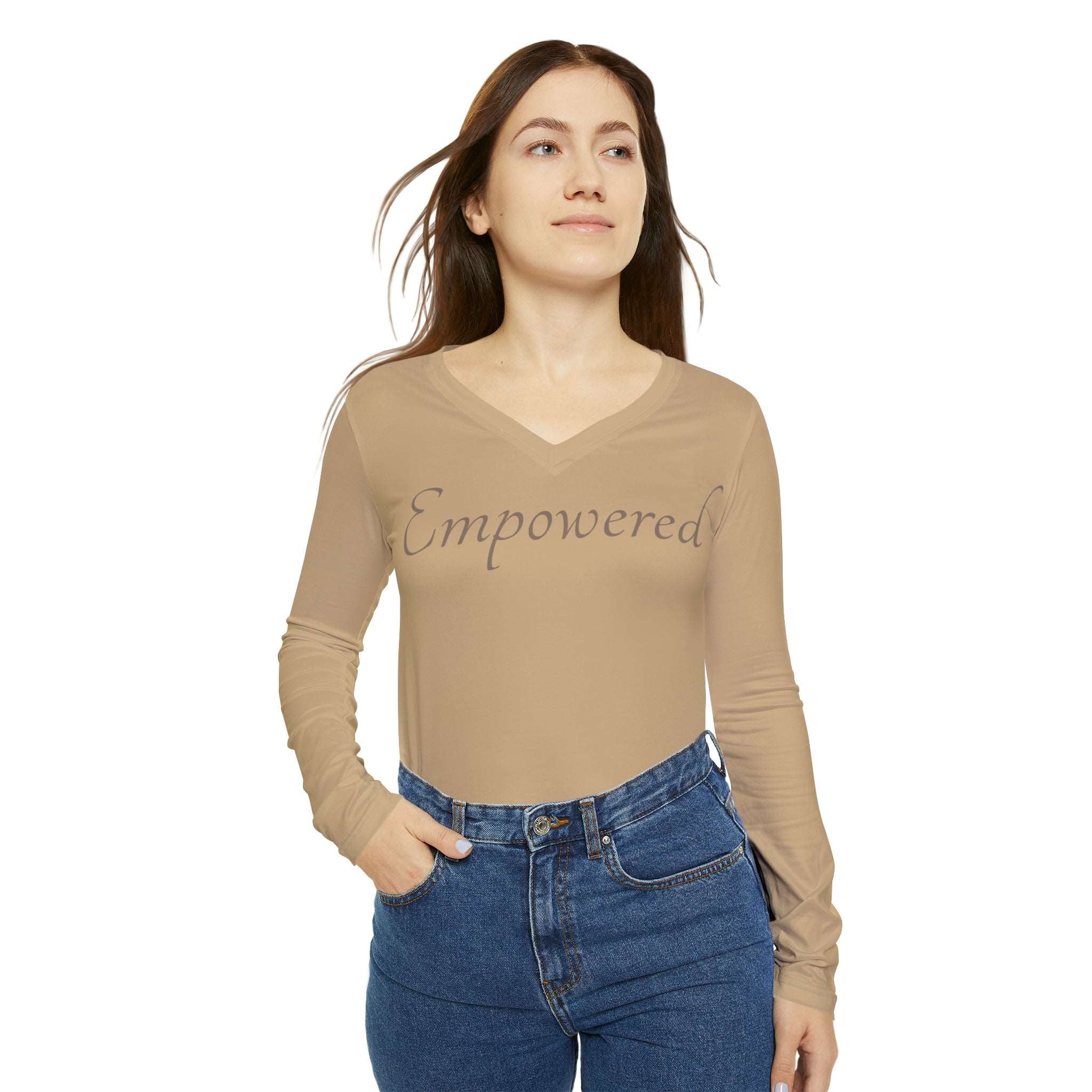 Empowered Long Sleeve V-neck: Comfort & Style Casual Shirt Double Needle Stitching Empowerment Shirt Everyday Wear Long Sleeve V-neck Mental Health Support Polyester Spandex Blend Statement Shirt Tee for Women All Over Prints 16466536358325007959_2048_069177c1-1fe0-4f67-8eac-0e4b52f30f90 Printify