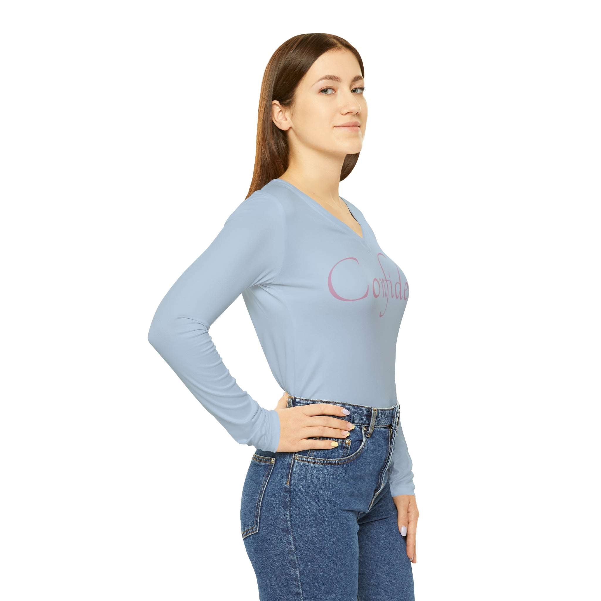 Confident Long Sleeve V-neck: Elevate Everyday Style Everyday Wear Long Sleeve V-neck Mental Health Support Polyester Spandex Blend Statement Shirt Stylish Apparel All Over Prints 16633187531723622556_2048_891693e2-d7c2-4757-96f3-e72cf951a226 Printify