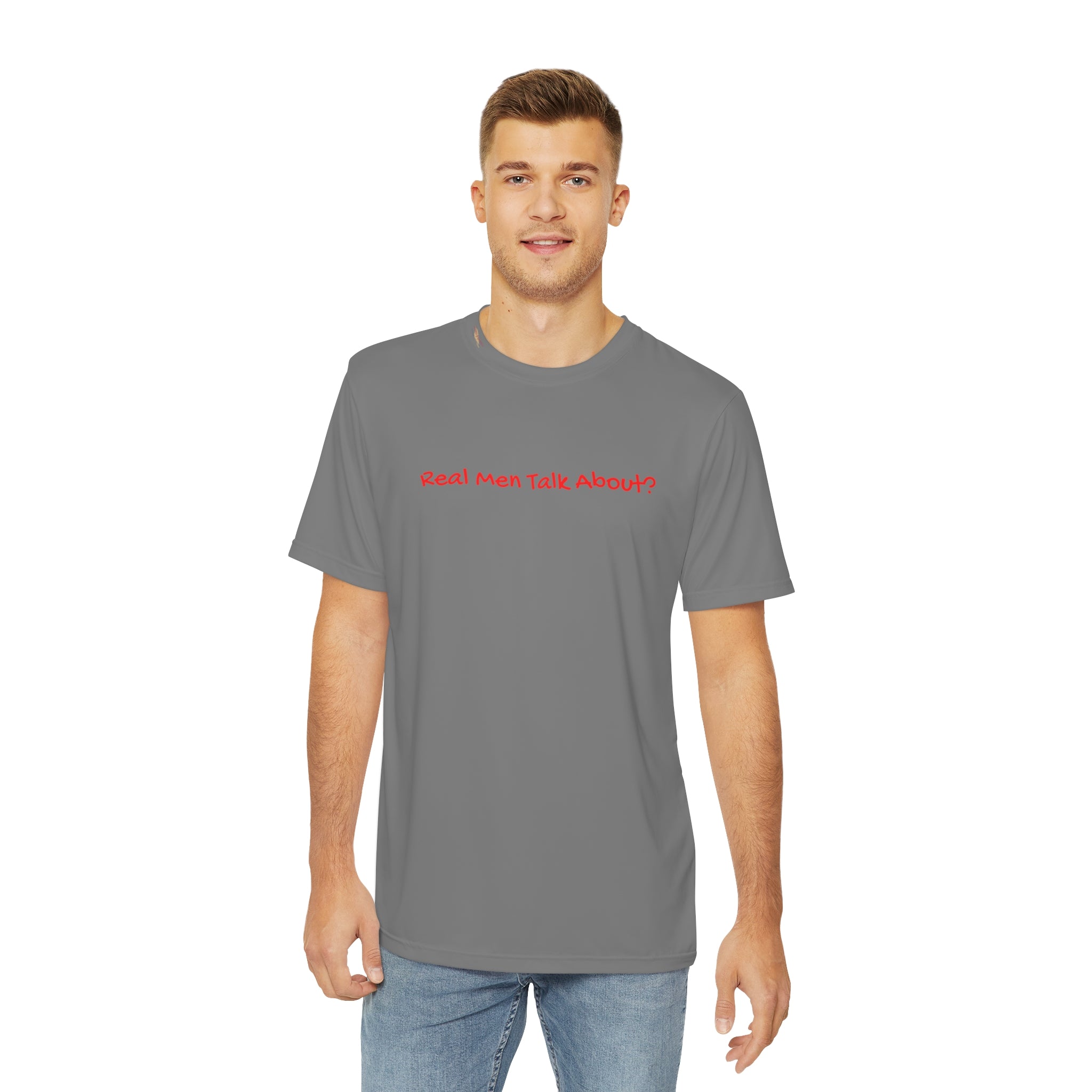 Real Men Talk About T-shirt: comfortable conversations Athleisure Wear Comfort Conversation Mental Health Pledge Donation Polyester All Over Prints 17882947824918411538_2048 Printify