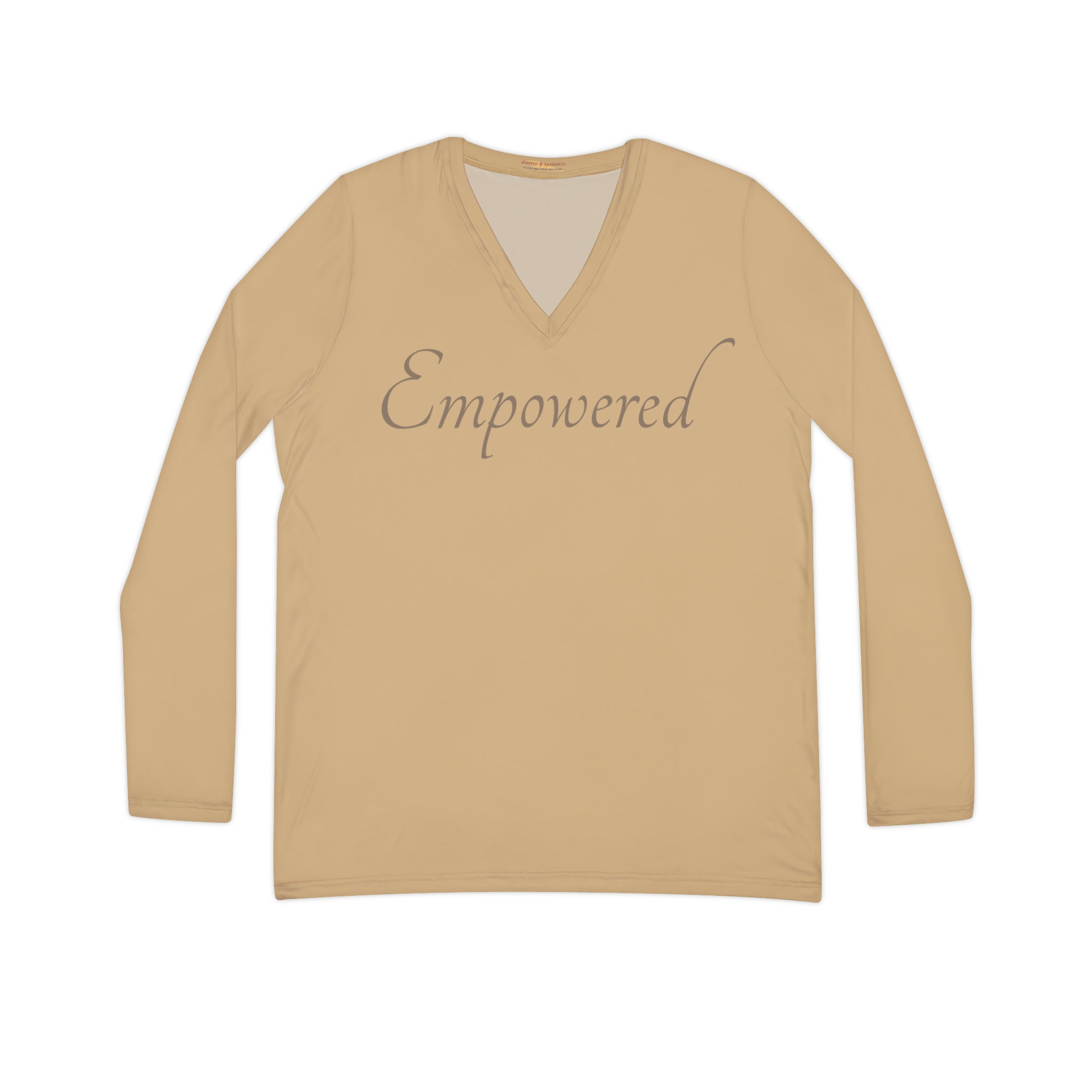 Empowered Long Sleeve V-neck: Comfort & Style Casual Shirt Double Needle Stitching Empowerment Shirt Everyday Wear Long Sleeve V-neck Mental Health Support Polyester Spandex Blend Statement Shirt Tee for Women All Over Prints 1834149603242318249_2048 Printify
