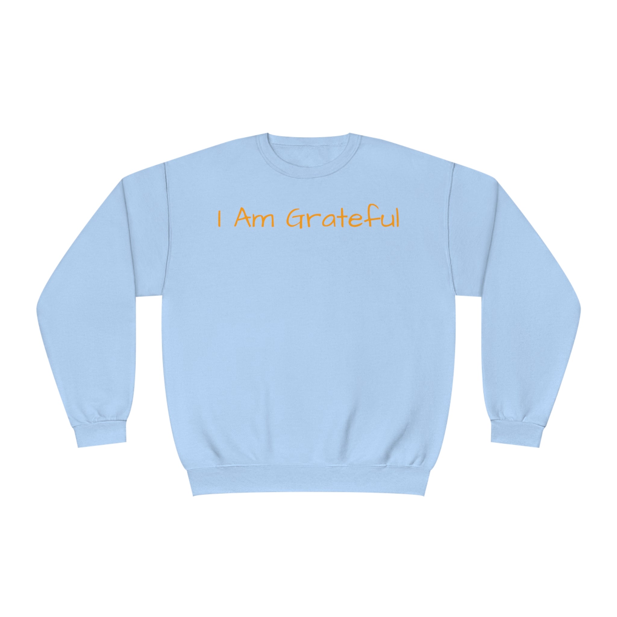 I Am Grateful Fleece Sweatshirt: Positive Vibes Light Blue Comfy Sweater Cozy Sweatshirt Crewneck Sweatshirt Fleece Pullover Graphic Sweatshirt Men's Sweatshirt Streatwear Sweatshirt Warm Outerwear Women's Sweatshirt Sweatshirt 346048475718987757_2048 Printify