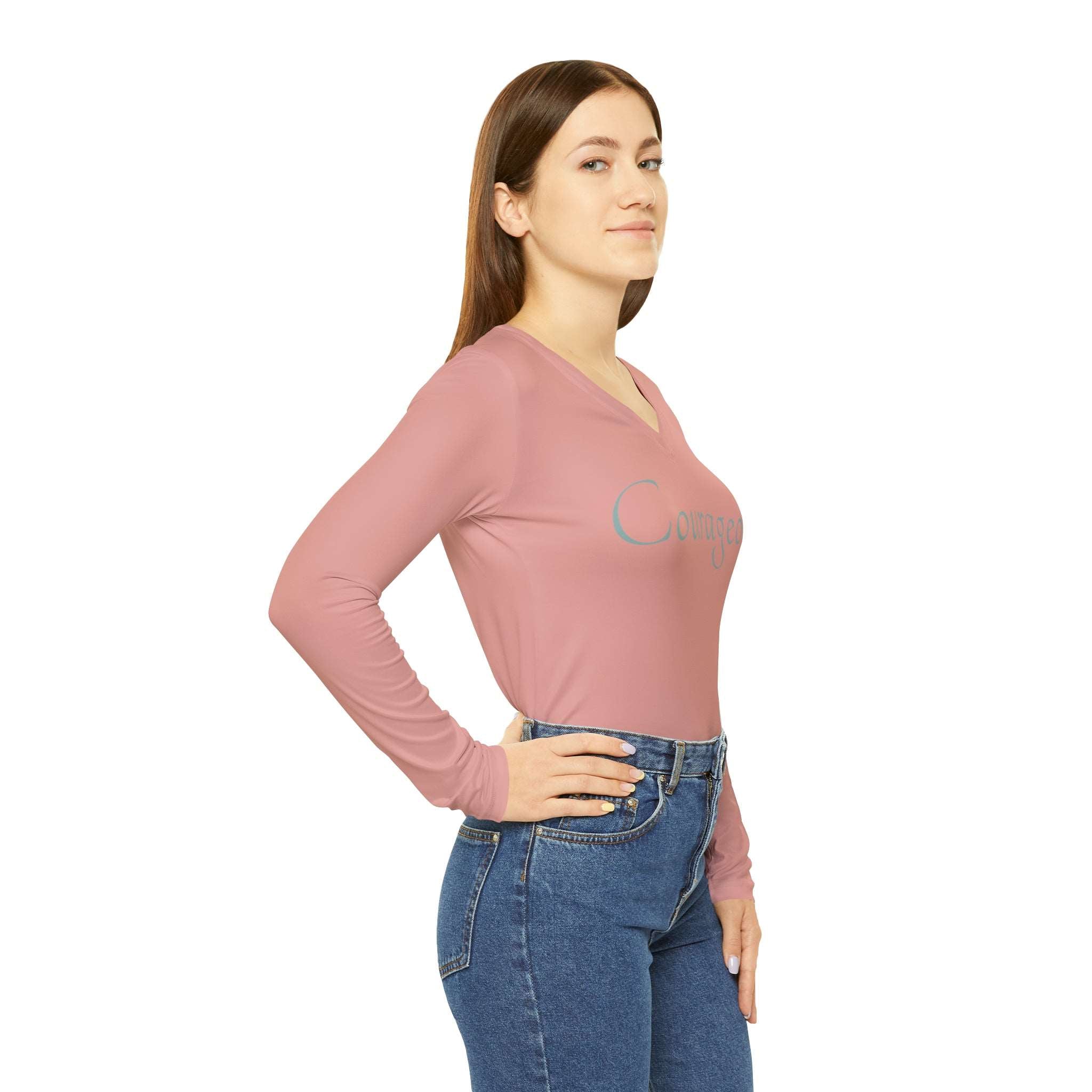 Courageous Long Sleeve V-Neck: Start Conversations Casual Shirt Double Needle Stitching Everyday Wear Mental Health Donation Polyester Spandex Blend Statement Shirt Strong Shirt Tee for Women All Over Prints 3948702741984568959_2048_55699d0b-7683-4f21-ac0b-f8293d2016c3 Printify