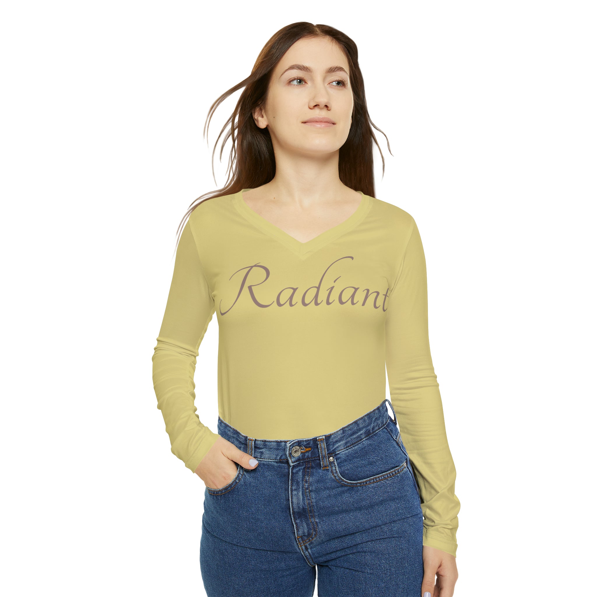 Radiant - Long Sleeve V-neck Shirt Casual Shirt Double Needle Stitching Everyday Wear Mental Health Donation Polyester Spandex Blend Radiant Shirt Statement Shirt All Over Prints 4645535512731081320_2048 Printify