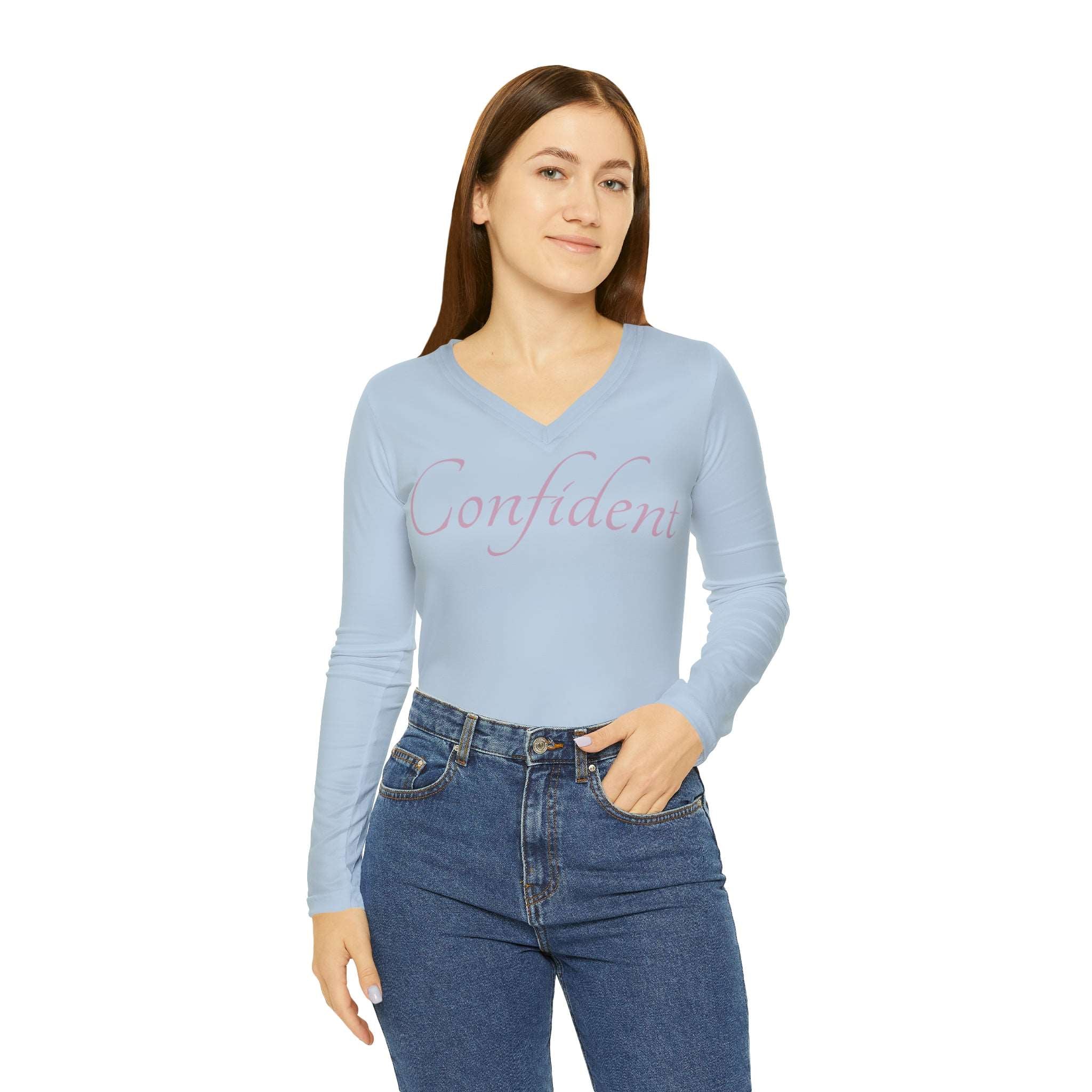Confident Long Sleeve V-neck: Elevate Everyday Style Everyday Wear Long Sleeve V-neck Mental Health Support Polyester Spandex Blend Statement Shirt Stylish Apparel All Over Prints 485693397037509853_2048_a6c65320-0d62-496c-bd07-1231f2bbdde8 Printify