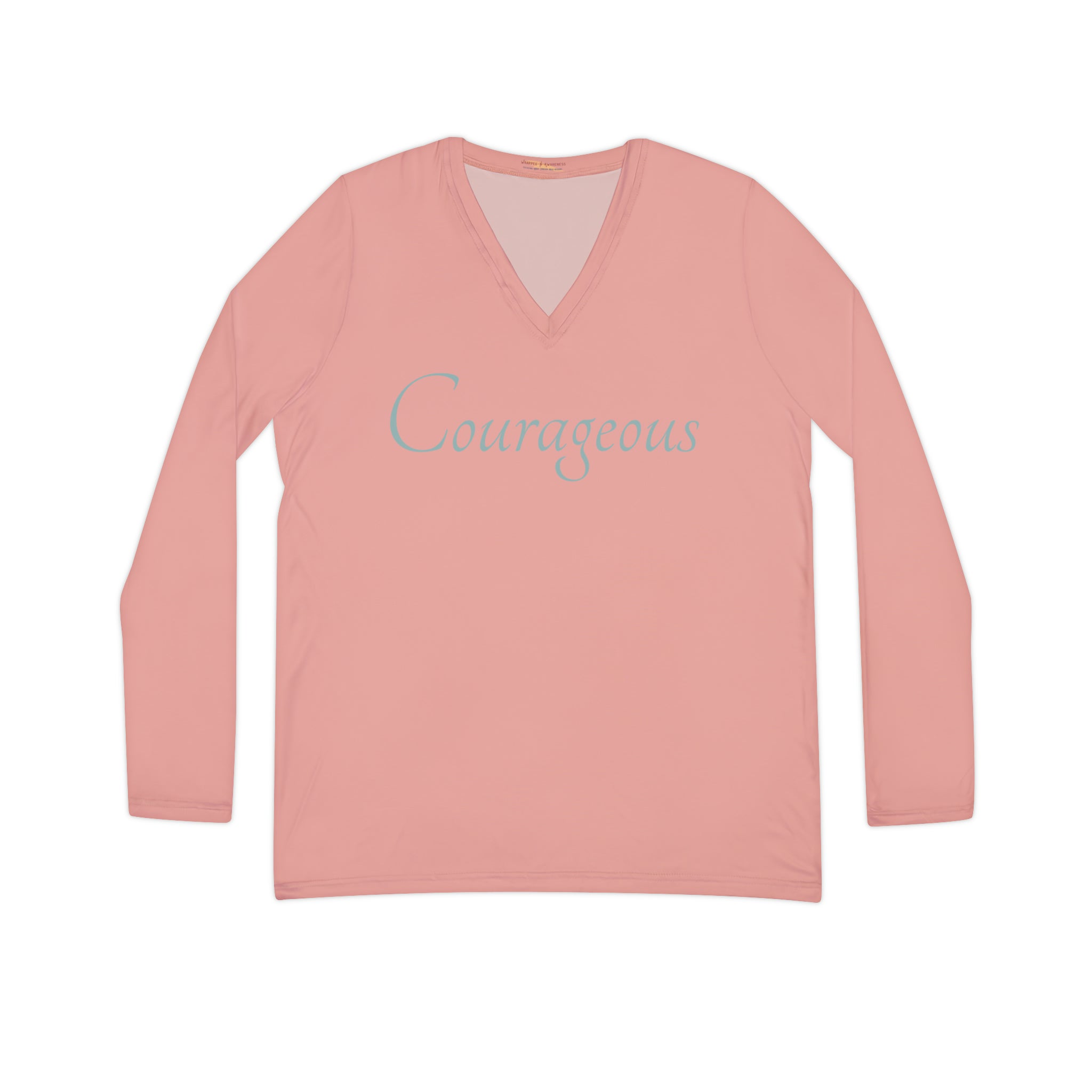 Courageous Long Sleeve V-Neck: Start Conversations Casual Shirt Double Needle Stitching Everyday Wear Mental Health Donation Polyester Spandex Blend Statement Shirt Strong Shirt Tee for Women All Over Prints 5010534044426709793_2048 Printify