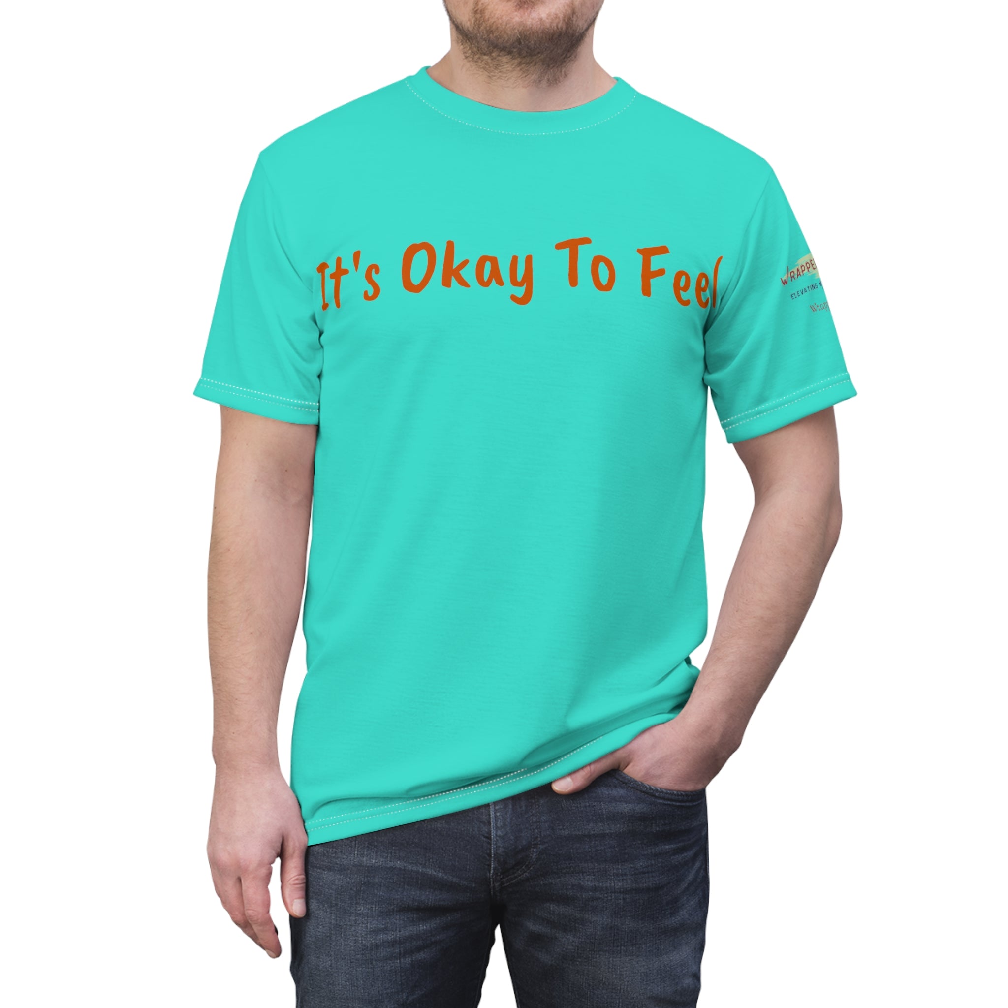 It's Okay to Feel - Unisex Cut & Sew Tee White stitching 4 oz. Athleisure Wear Comfort Cut & Sew Donation Feel Initiative Mental Health Normalization Polyester Tee Unisex All Over Prints 7674895506953869774_2048 Printify