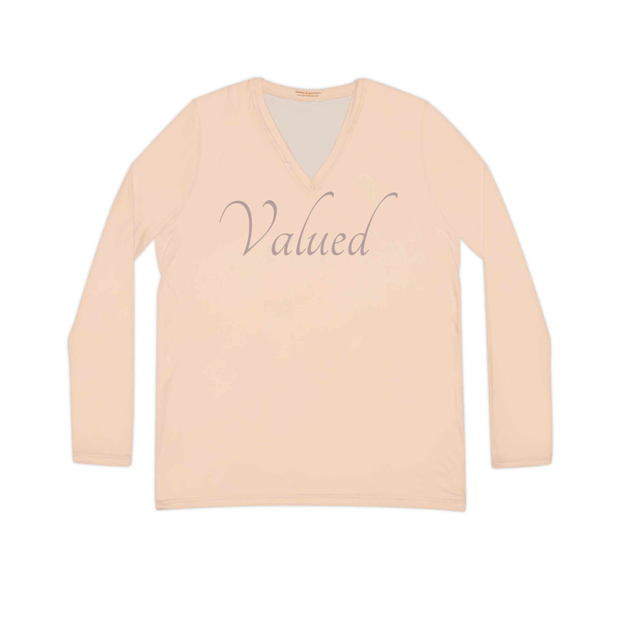 Valued Affirmation Long Sleeve V-neck Casual Shirt Double Needle Stitching Everyday Wear Mental Health Support Polyester Spandex Blend Statement Shirt Valued Shirt All Over Prints 7888974306443084280_2048 Printify