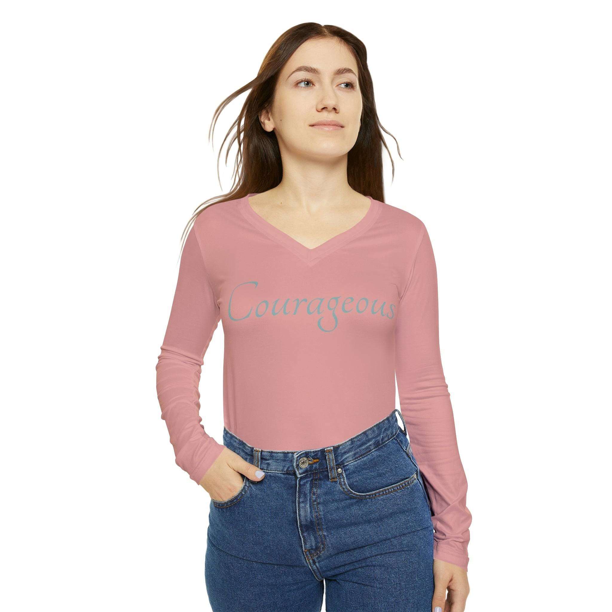 Courageous Long Sleeve V-Neck: Start Conversations Casual Shirt Double Needle Stitching Everyday Wear Mental Health Donation Polyester Spandex Blend Statement Shirt Strong Shirt Tee for Women All Over Prints 7917821736459360250_2048_72b0a2b2-ffa3-47bf-9f87-bb5429a93c7b Printify