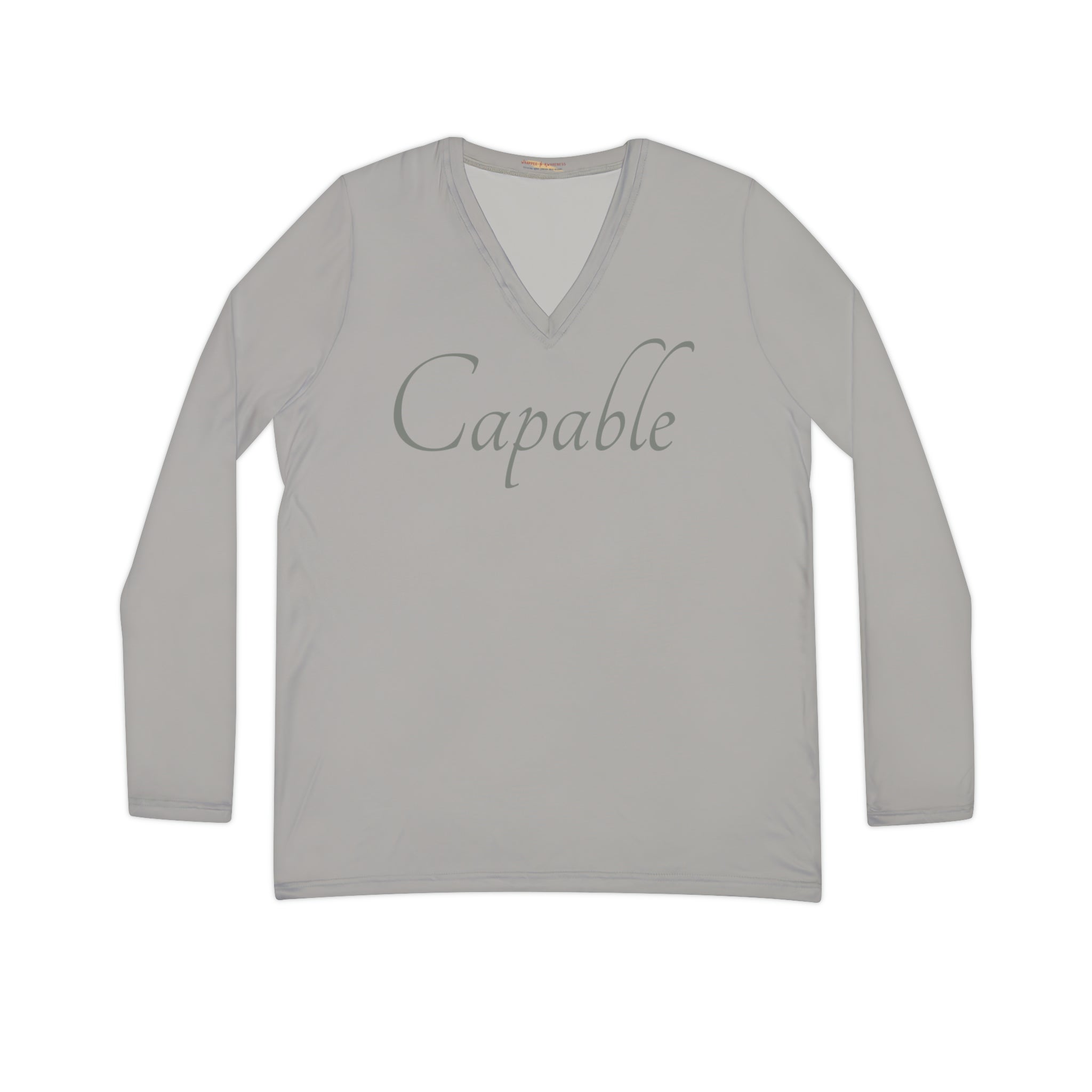 Capable Long Sleeve V-neck: Elevate Your Style Activewear Fashion with a Cause Long Sleeve V-neck Mental Health Initiative Pledge Donation Polyester Spandex Blend Premium Quality Stylish Apparel All Over Prints 7980762678460641497_2048 Printify