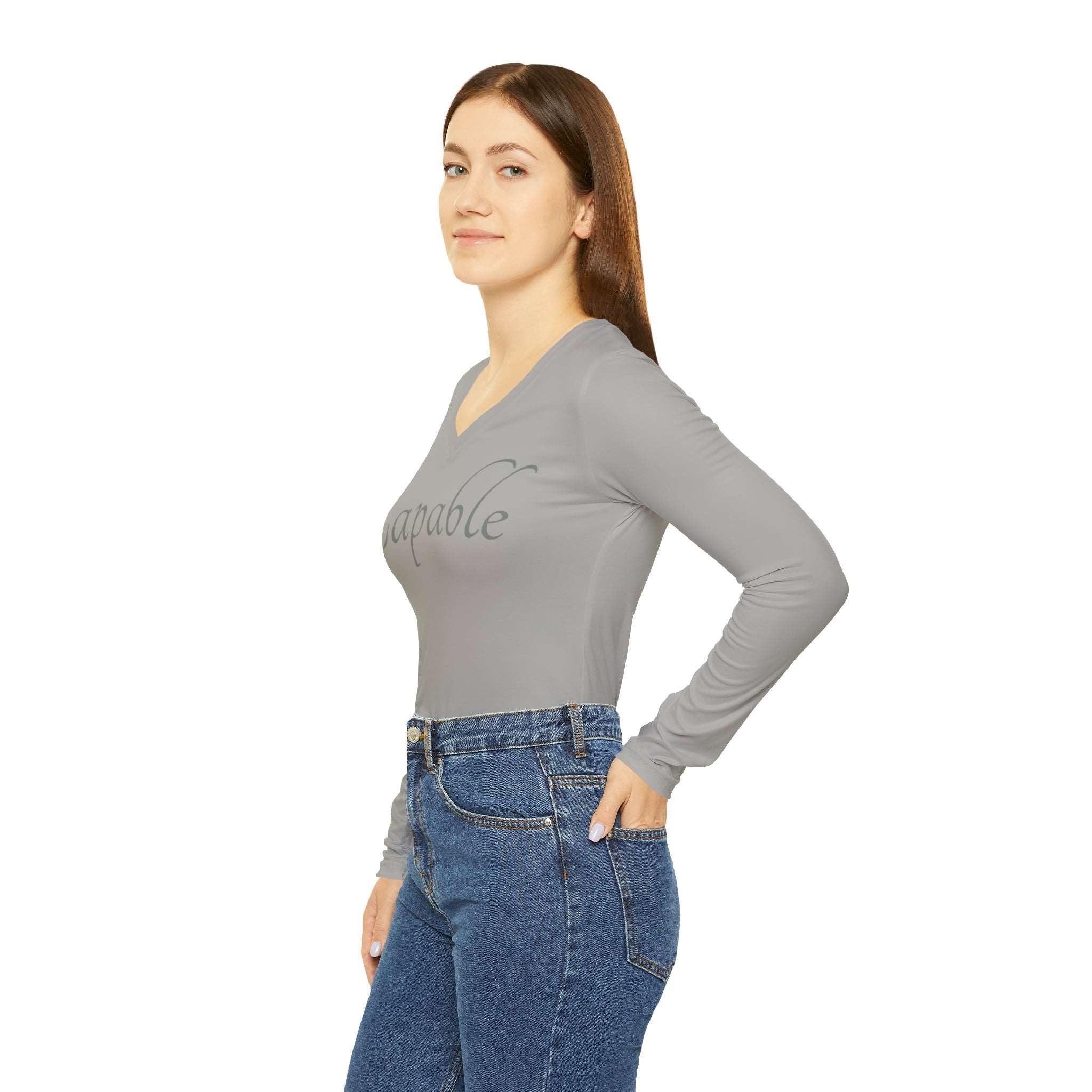 Capable Long Sleeve V-neck: Elevate Your Style Activewear Fashion with a Cause Long Sleeve V-neck Mental Health Initiative Pledge Donation Polyester Spandex Blend Premium Quality Stylish Apparel All Over Prints 8076948621452653571_2048_e4c4bd56-0473-4206-bca2-5727881072eb Printify
